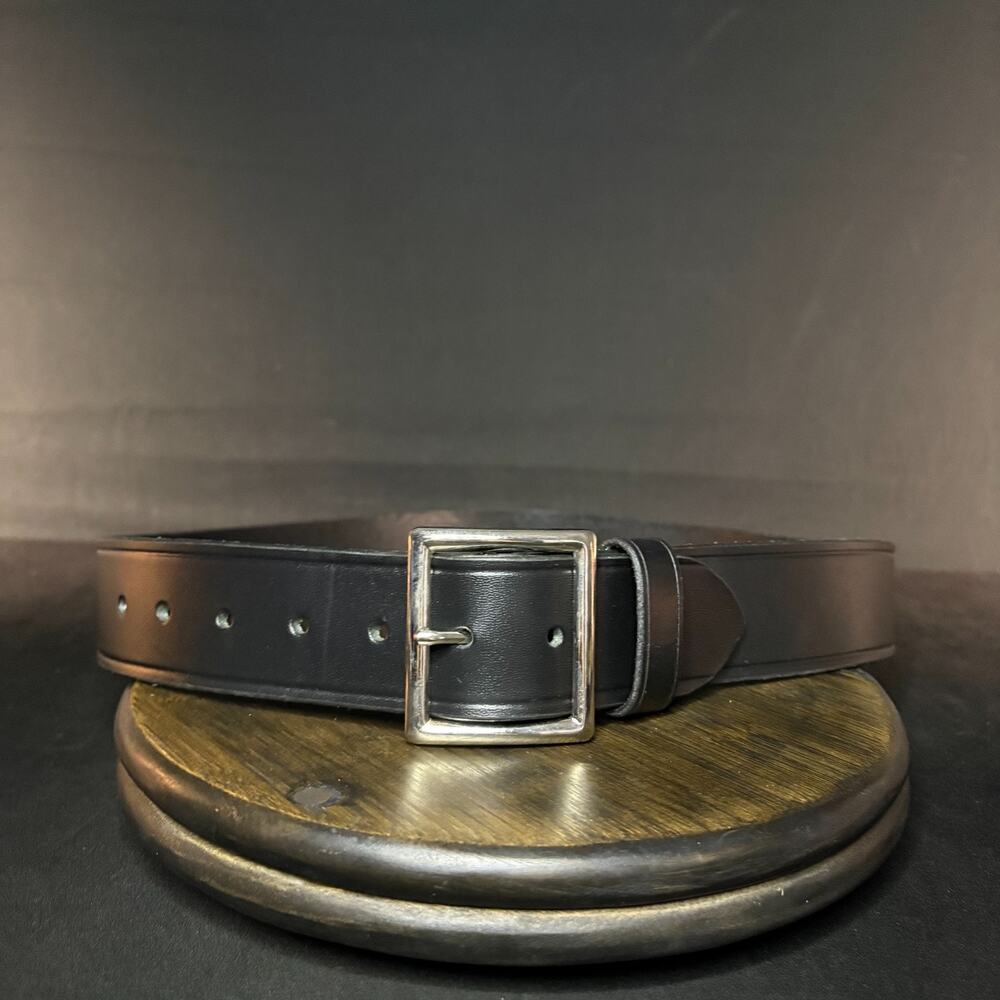 Aker Garrison Belt Size 40" Plain Black Leather Removable Chrome Buckle B07-40